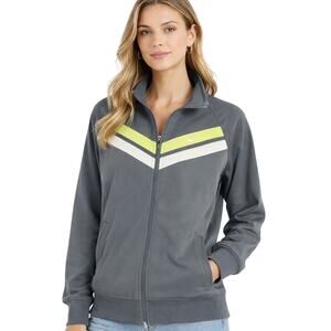 Nike Women’s Track Jacket Medium Gray Lime Green White Retro 80s Style Full Zip